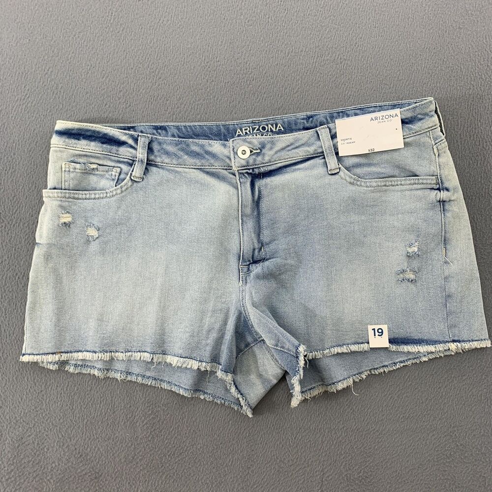 Arizona Jean Co Shorts Womens 19 Blue Shortie Denim Cutoff Frayed Hem Stretch